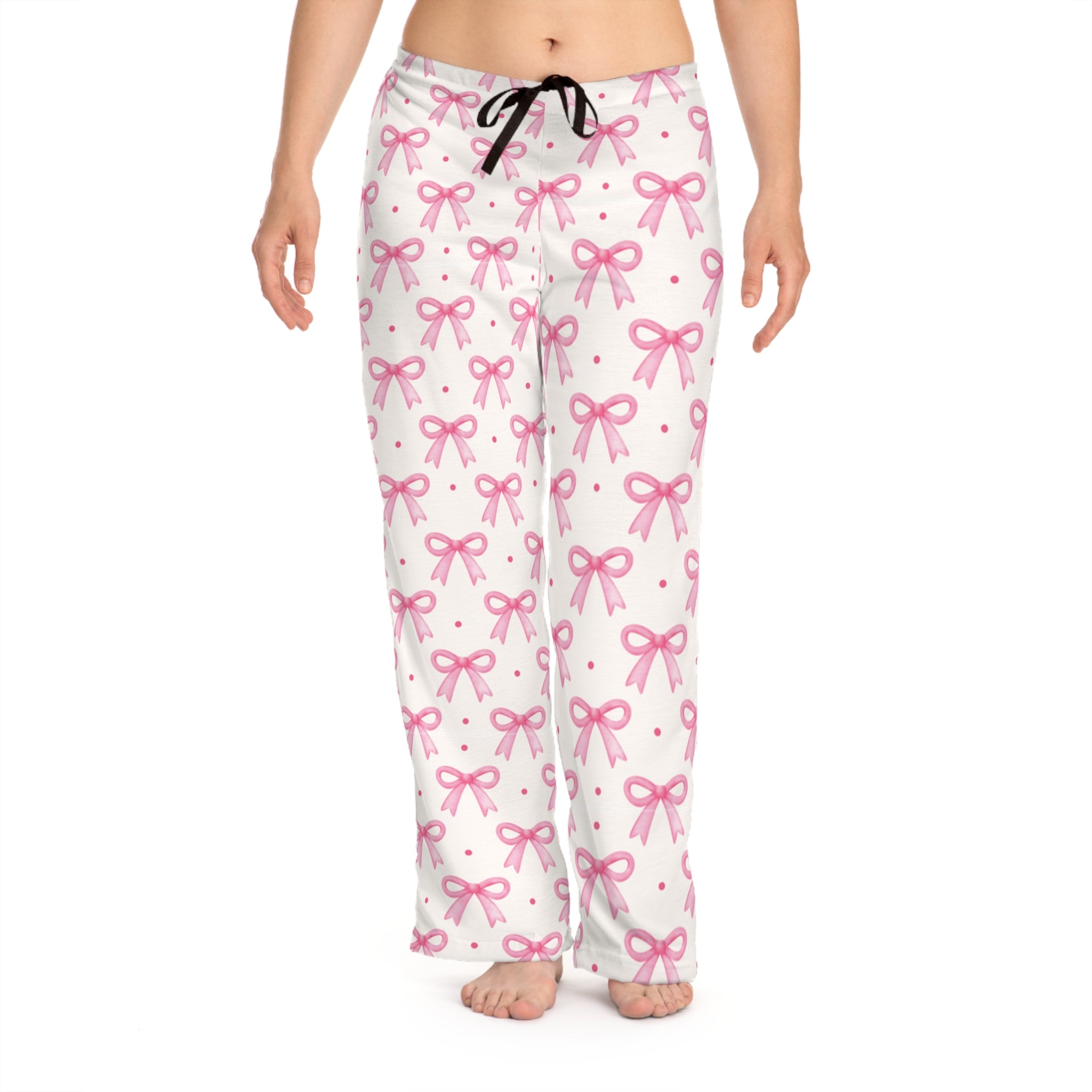 Soft Cotton Pink Bow Pajama Pants for Women Sleepwear