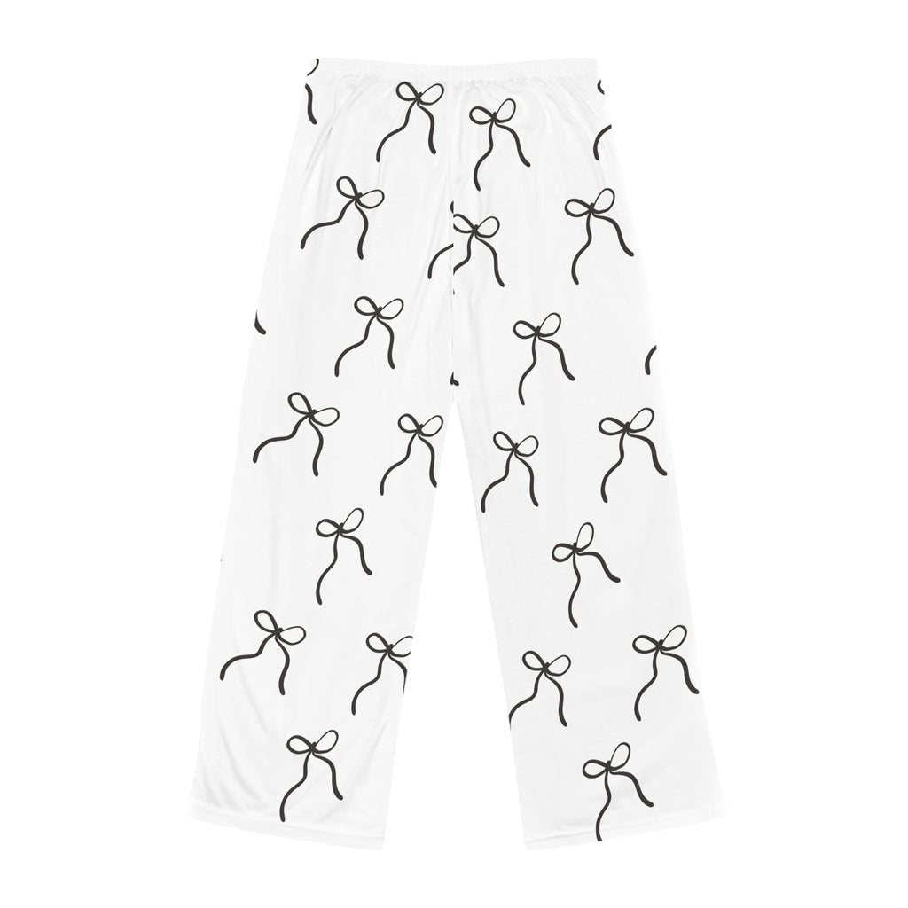 Bow Pattern Women’s Pajama Pants Soft White Lounge Pants Black Bow Print Cute Sleepwear Cozy Loungewear Aesthetic Pajama Bottoms