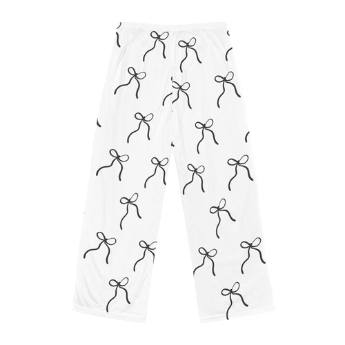 Bow Pattern Women’s Pajama Pants Soft White Lounge Pants Black Bow Print Cute Sleepwear Cozy Loungewear Aesthetic Pajama Bottoms