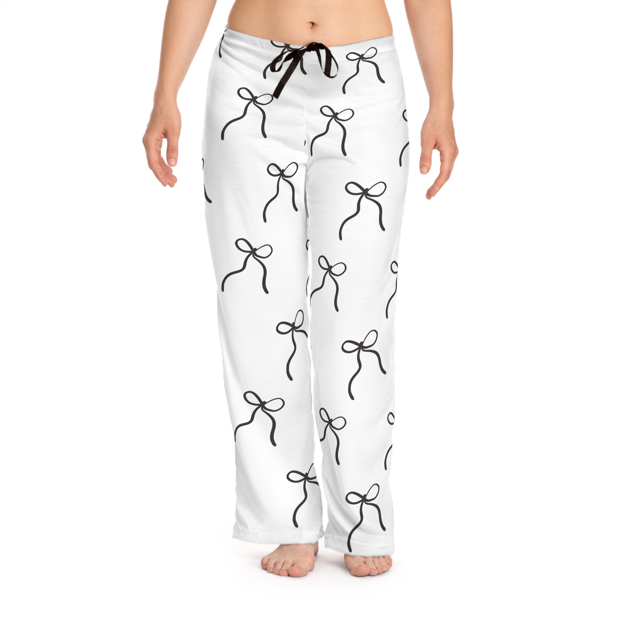 Bow Pattern Women’s Pajama Pants Soft White Lounge Pants Black Bow Print Cute Sleepwear Cozy Loungewear Aesthetic Pajama Bottoms