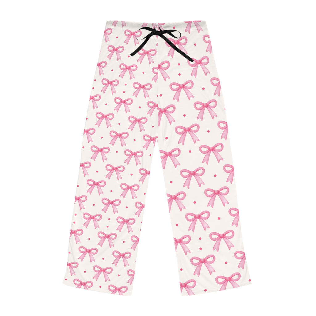 Soft Cotton Pink Bow Pajama Pants for Women Sleepwear