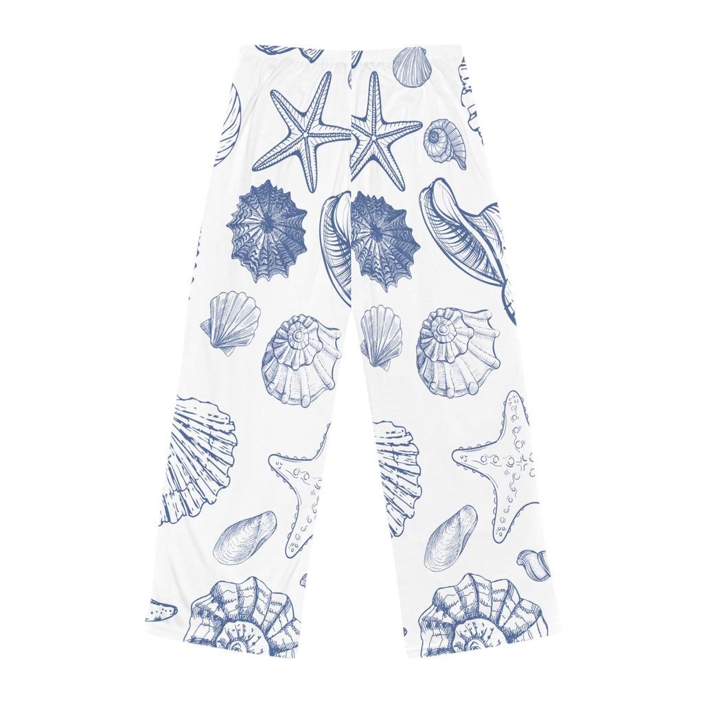 Seashell Print Women’s Pajama Pants in a soft coastal blue palette.