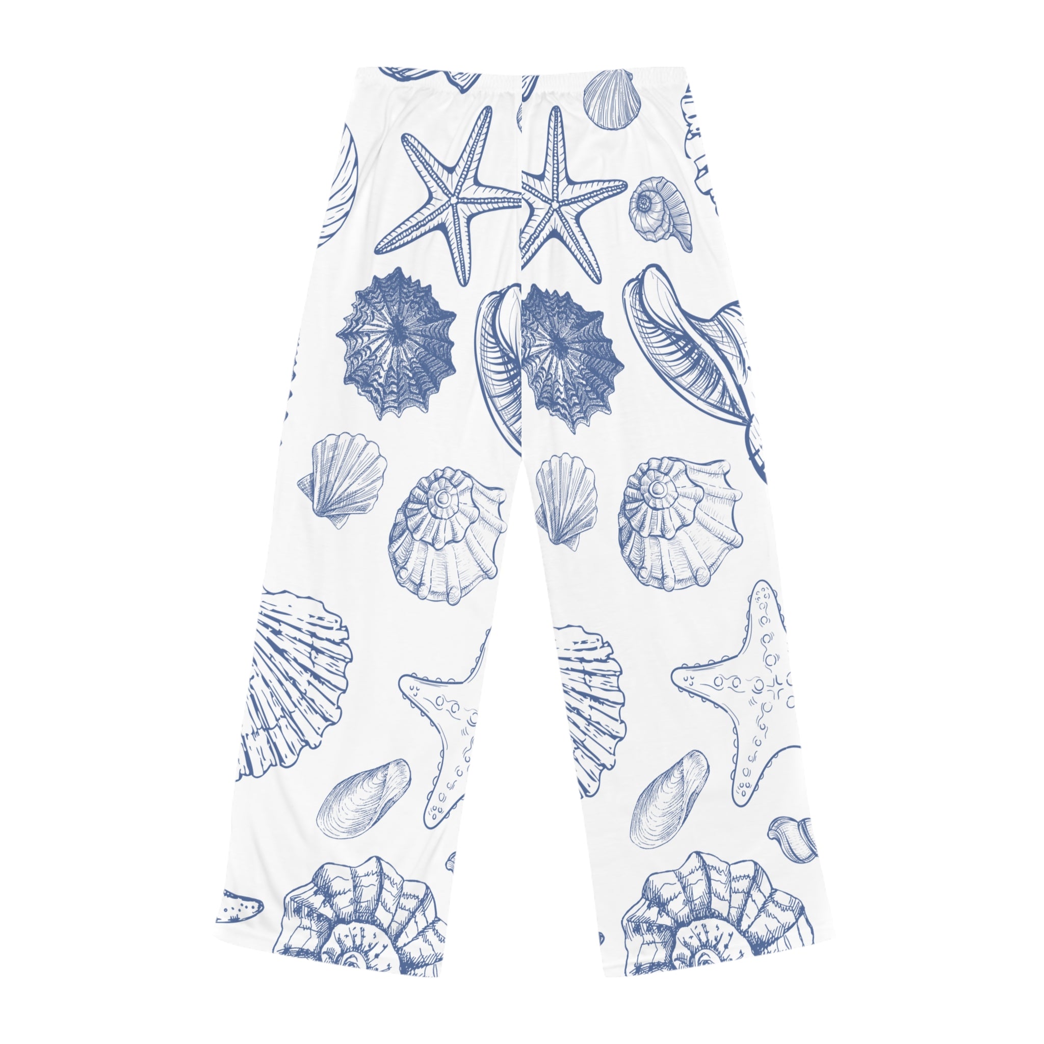 Seashell Print Women’s Pajama Pants in a soft coastal blue palette.
