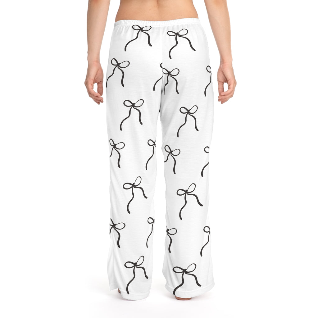 Bow Pattern Women’s Pajama Pants Soft White Lounge Pants Black Bow Print Cute Sleepwear Cozy Loungewear Aesthetic Pajama Bottoms