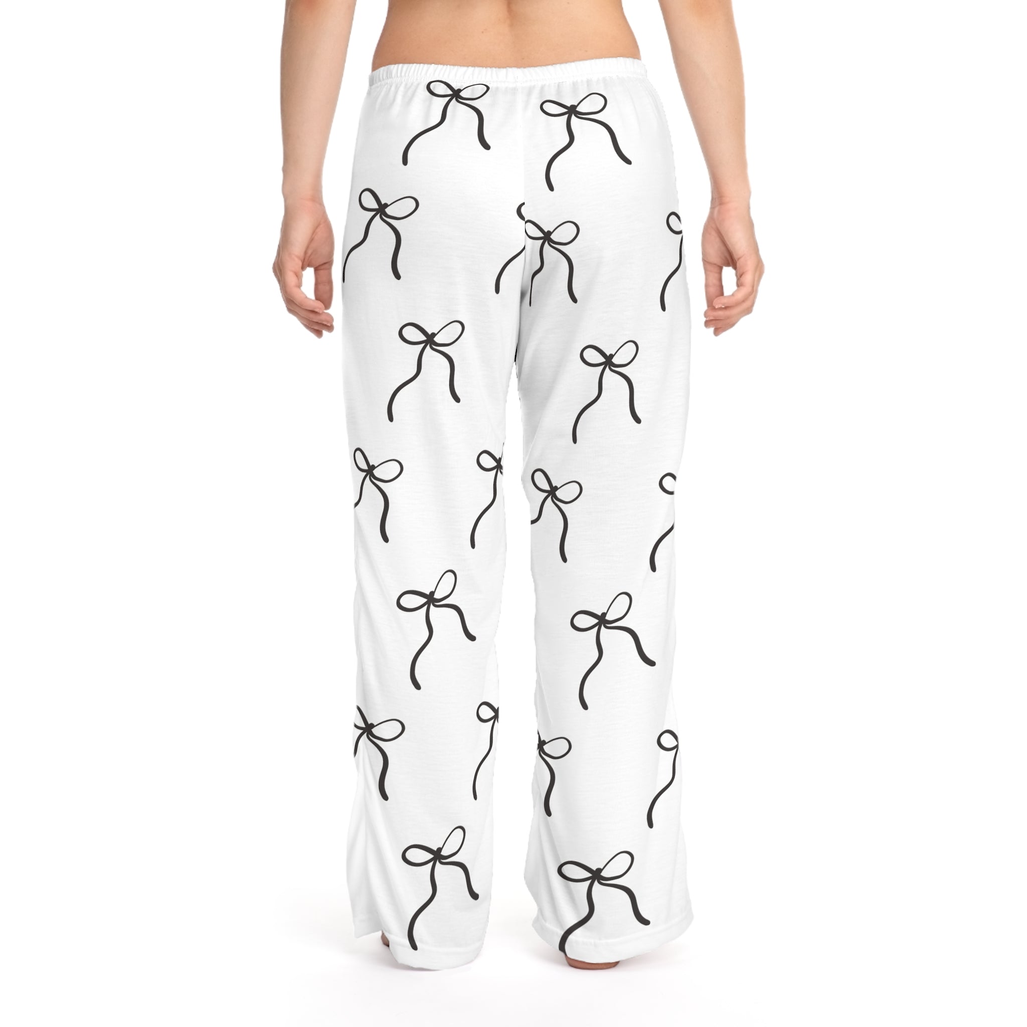 Bow Pattern Women’s Pajama Pants Soft White Lounge Pants Black Bow Print Cute Sleepwear Cozy Loungewear Aesthetic Pajama Bottoms
