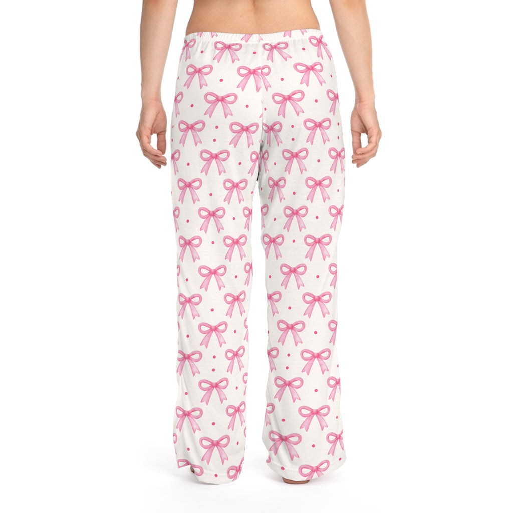 Soft Cotton Pink Bow Pajama Pants for Women Sleepwear