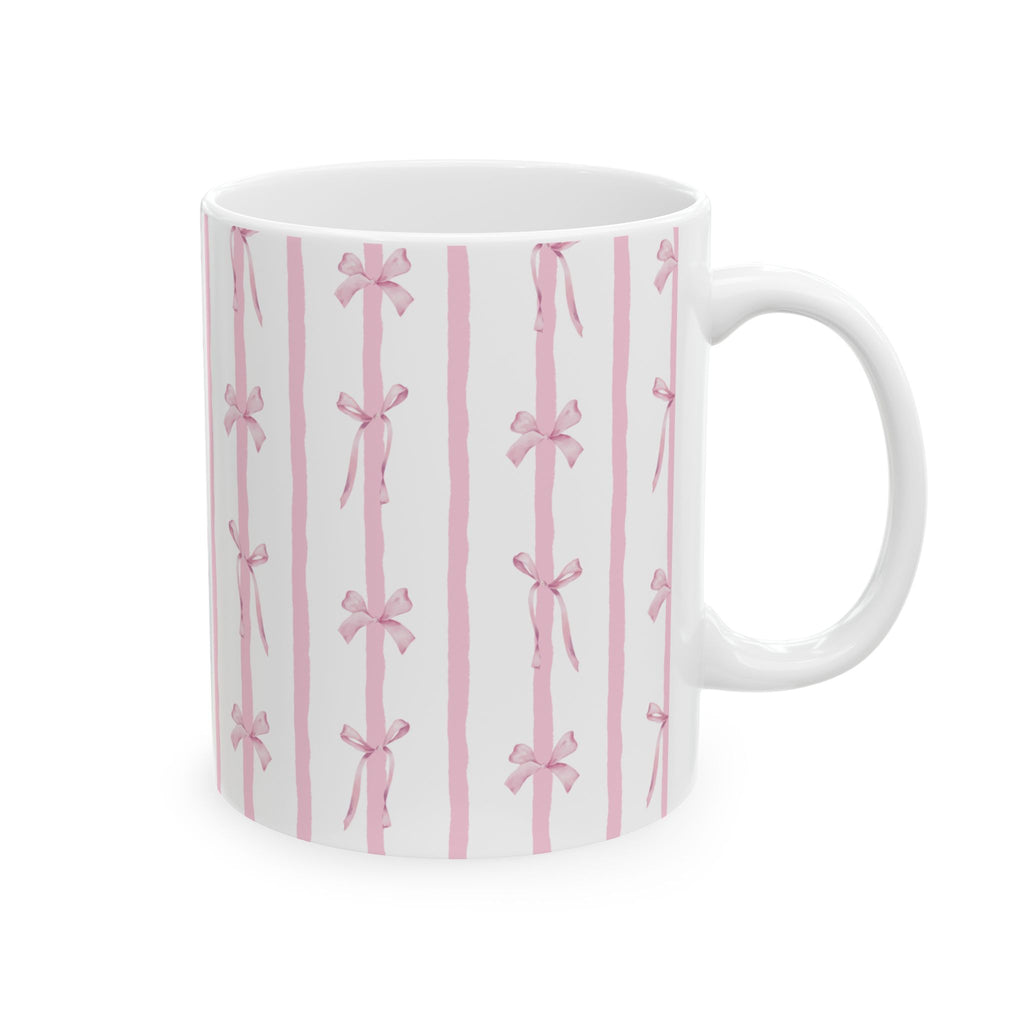 🎀 Pink Bow Ceramic Mug | Coquette Aesthetic Coffee Cup | Cute Ribbon Pattern Mug | Girly Gift for Her 💗