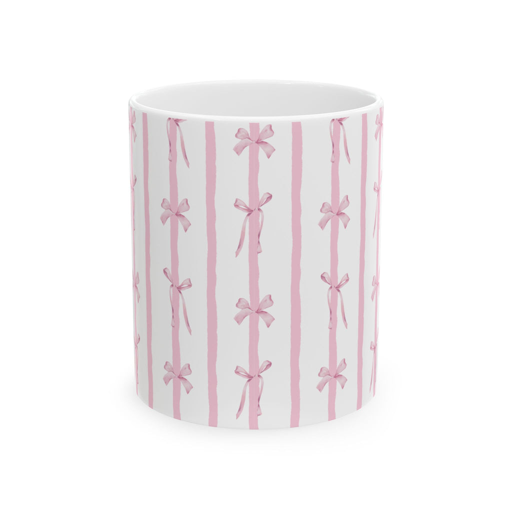 🎀 Pink Bow Ceramic Mug | Coquette Aesthetic Coffee Cup | Cute Ribbon Pattern Mug | Girly Gift for Her 💗