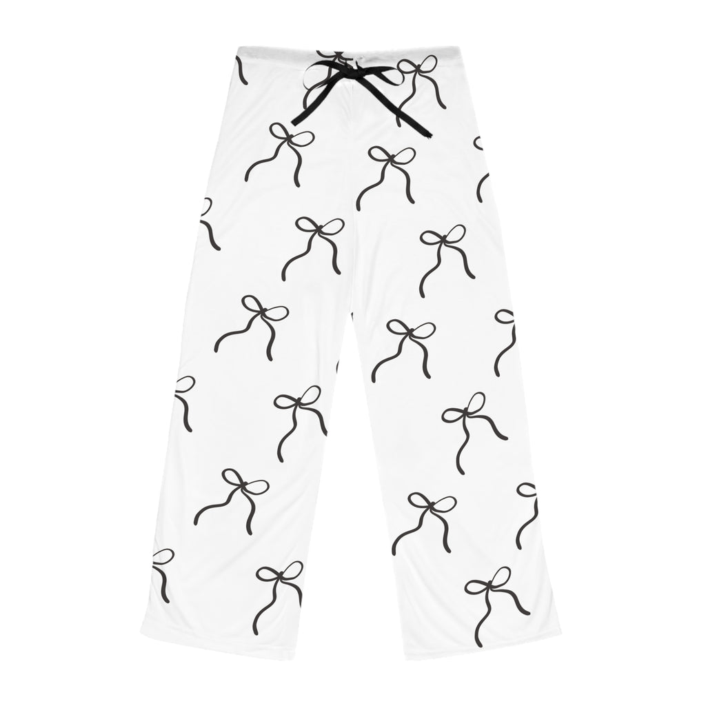 Bow Pattern Women’s Pajama Pants Soft White Lounge Pants Black Bow Print Cute Sleepwear Cozy Loungewear Aesthetic Pajama Bottoms