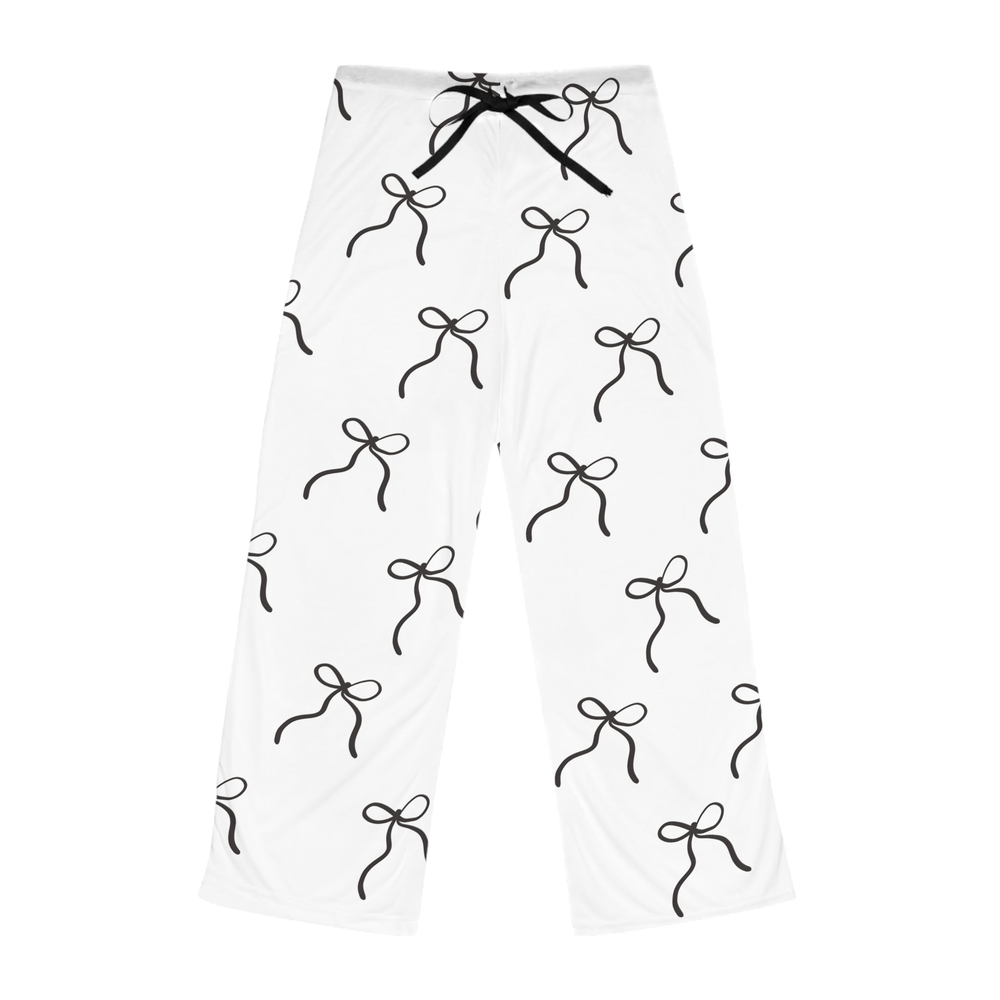 Bow Pattern Women’s Pajama Pants Soft White Lounge Pants Black Bow Print Cute Sleepwear Cozy Loungewear Aesthetic Pajama Bottoms
